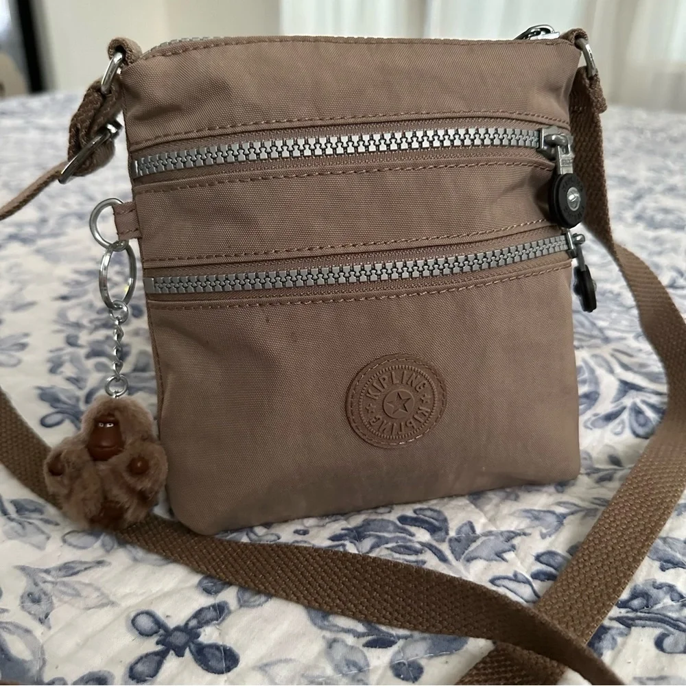 Kipling Keiko Metallic Triple Zip Crossbody Mini Bag - Hazelnut - Picture 1 of 10